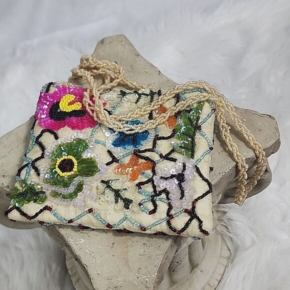 Pierre Urbach Sequin Beaded Evenin Bag with Braided Seed Bead Crossbody Vintage - Picture 1 of 16